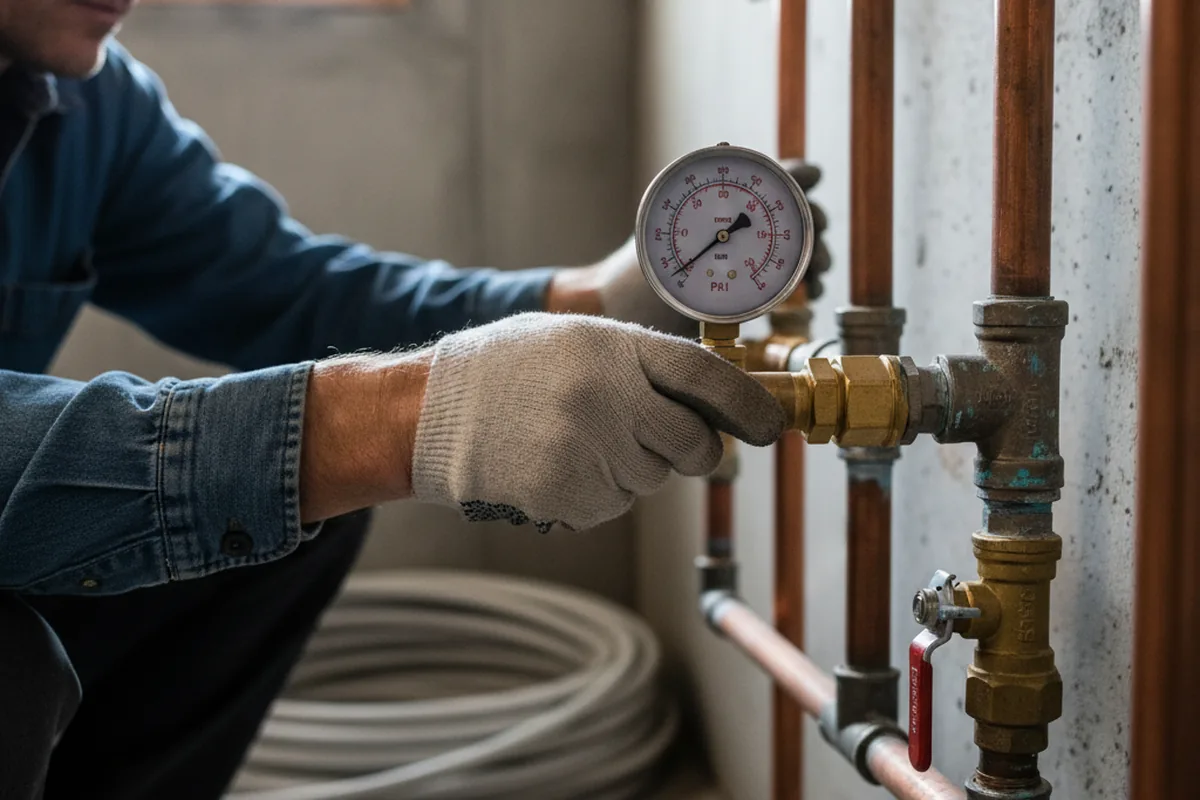 Pressure testing a repaired line during Water Line Repair in Rensselaer